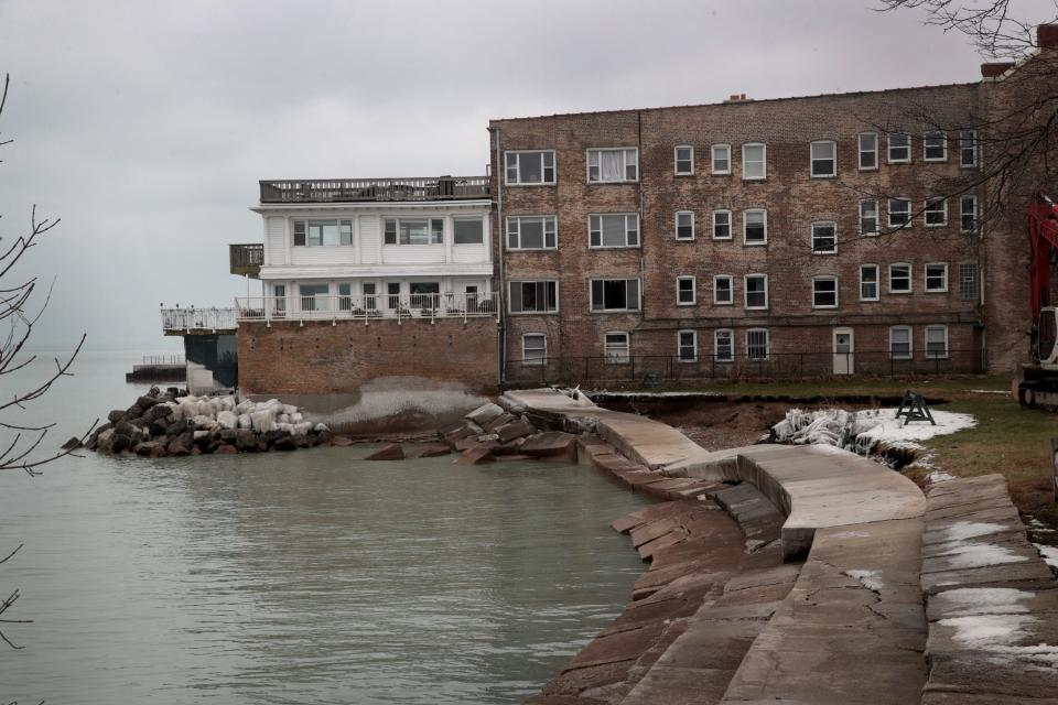 High water levels in Lake Michigan erode a walkway and threaten homes in the Rogers Park neighborhood on November 18, 2019 in Chicago, Illinois.