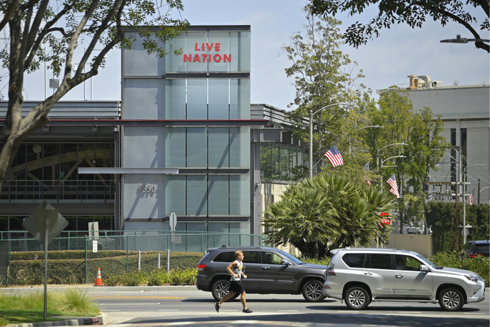 The headquarters of Live Nation is viewed Monday, June 29, 2020, in Beverly Hills, Calif. America's nightclubs are largely closed because of the coronavirus pandemic, but that isn't stopping an interfaith coalition from launching a campaign to stop what organizers call the "disrespectful" use of Buddhist and Hindu statues as upscale decor. Representatives of the Buddhist, Hindu, Jain, Jewish and Christian traditions have formed an improbable alliance to end the practice, starting with upmarket clubs in Boston and other cities that are managed by Live Nation, a Beverly Hills, California-based entertainment conglomerate. (AP Photo/Mark J. Terrill)