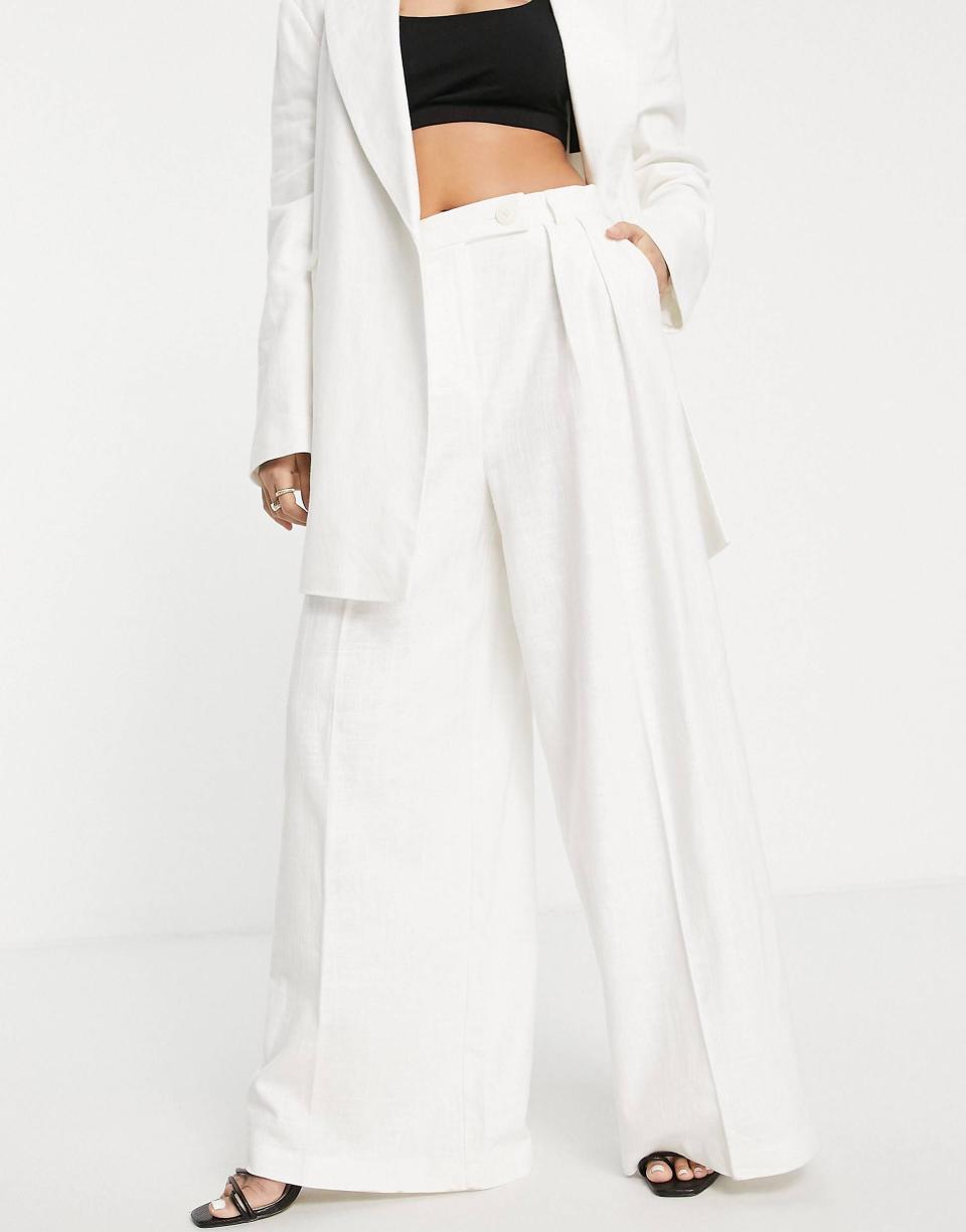 Topshop Slouchy Wide Leg Linen-Blend Pants