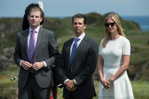 Donald Trump Jr, pictured center with brother Eric and sister Ivanka, called out May in a biting op-ed in the euroskeptic Daily Telegraph newspaper