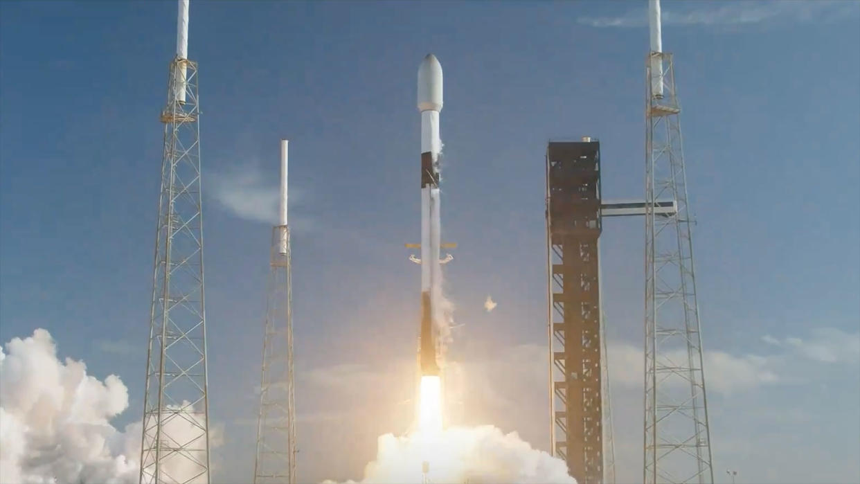  A SpaceX Falcon 9 rocket carrying 23 Starlink satellites launches from Cape Canaveral Space Force Station in Florida on Sunday, April 28, 2024. 