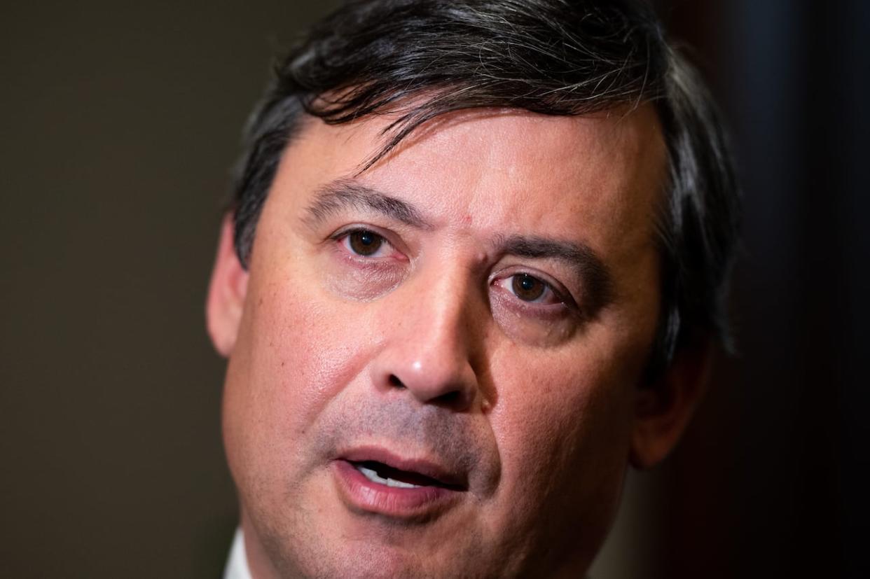 Conservative MP for Wellington-Halton Hills Michael Chong speaks to reporters after appearing as a witness at the Standing Committee on Procedure and House Affairs (PROC) regarding foreign election interference on Parliament Hill in Ottawa, on Tuesday, May 16, 2023. (Spencer Colby/The Canadian Press - image credit)