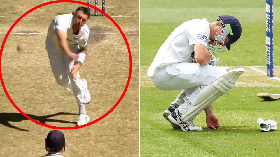 Seen here, James Pattinson throws a ball that hits NSW batsman Daniel Hughes on the foot.