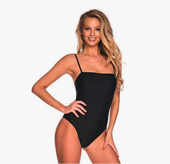 Women's Adjustable Strap Bandeau One Piece Swimsuit. Image via Amazon.