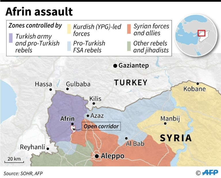 Turkish forces and their rebel allies reported in control of the Kurdish-majority city of Afrin