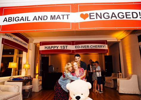 Tay-Tay is in love with the British actor — and love seemed to be the theme of the weekend. The singer had a room decorated to celebrate some of her fellow couples, including childhood friend Abigail Anderson, who recently became engaged, as well as Ed Sheeran’s one-year dating anniversary with Cherry Seaborn. Banners, a teddy bear, and a high school vibe. (Photo: Instagram)