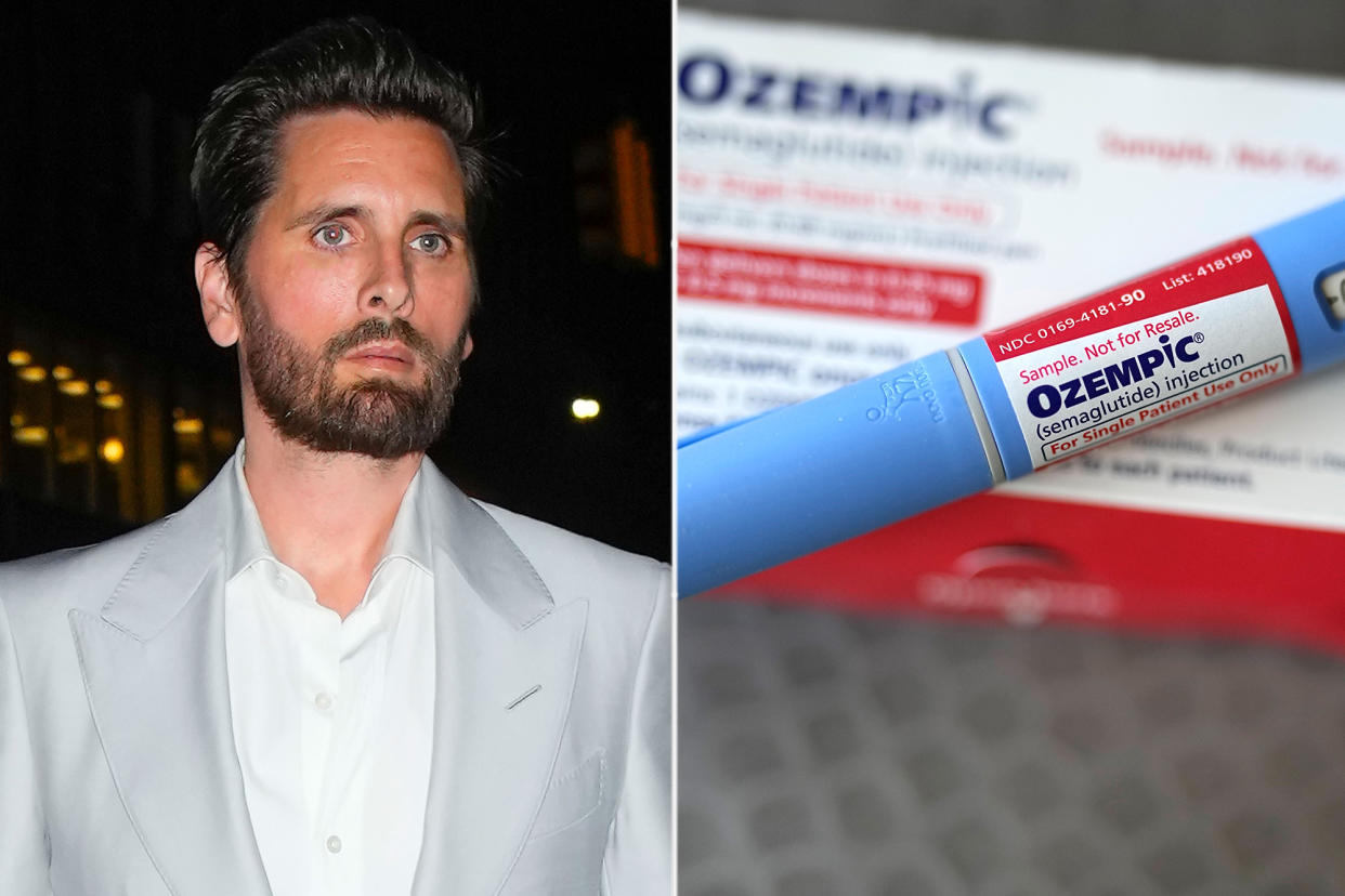 Scott Disick in a suit, holding a tube of toothpaste