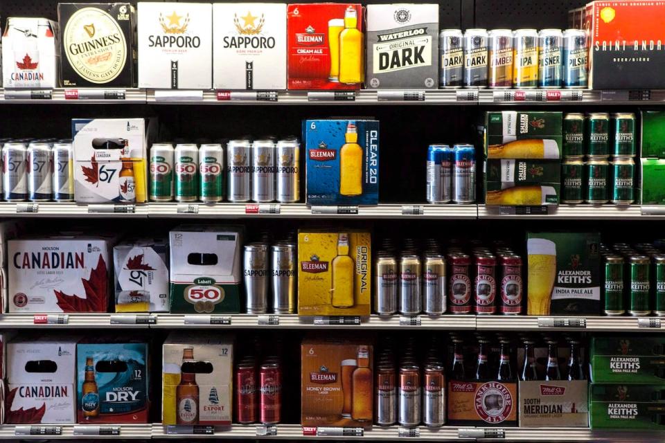 Beer products are on display at a Beer Store outlet in Toronto. 