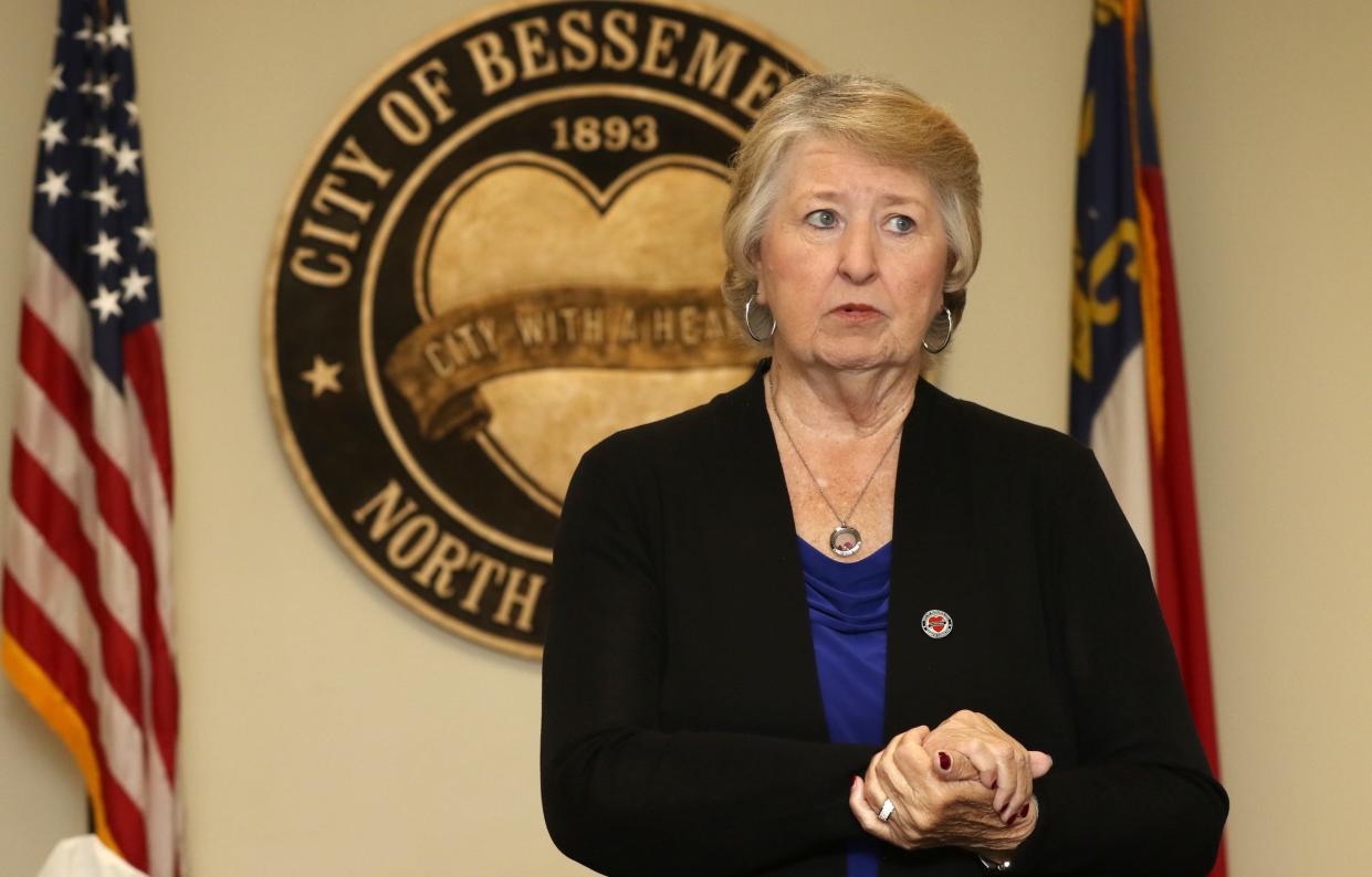 Mayor Becky Smith thanks everyone involved as Bessemer City announced that they were given over $2 million from the state of North Carolina during a press conference held Friday, Oct. 27, 2023, at Bessemer City City Hall.