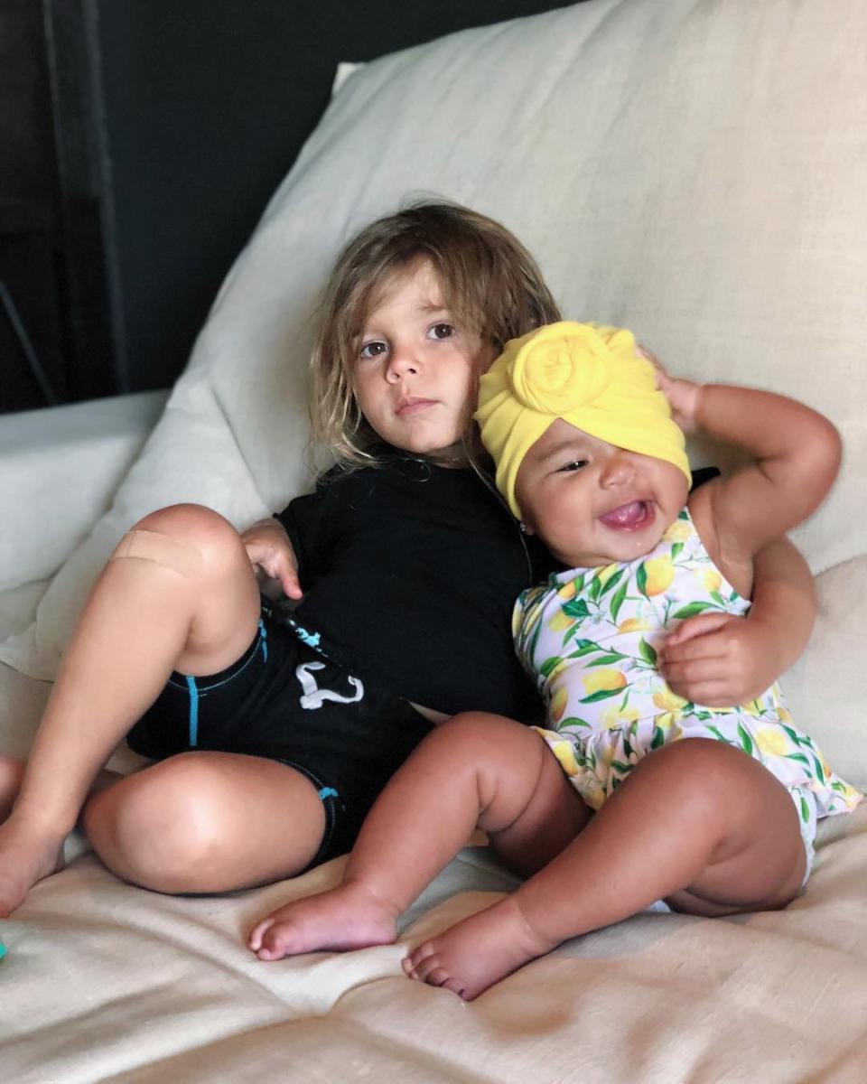 Reign Disick wraps a protective arm around his cousin True <a href="https://people.com/parents/kourtney-kardashian-picture-son-reign-with-cousin-true-he-protects-her/" rel="nofollow noopener" target="_blank" data-ylk="slk:in this sweet snap;elm:context_link;itc:0;sec:content-canvas" class="link ">in this sweet snap</a> captured by Reign's mom, Kourtney. "He protects her," Kourtney captioned the photo of her three-year-old son holding his younger cousin close. 