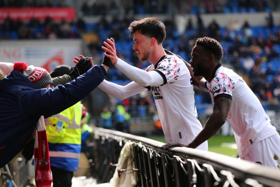 Alex Gilbert celebrates his Middlesbrough goal at Cardiff <i>(Image: Tom Banks)</i>
