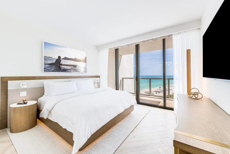 A bedroom at the newly renovated W South Beach.