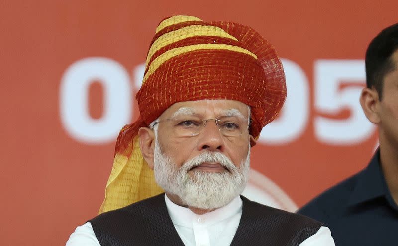 FILE PHOTO: India's Prime Minister Narendra Modi during an election campaign rally in Himmatnagar