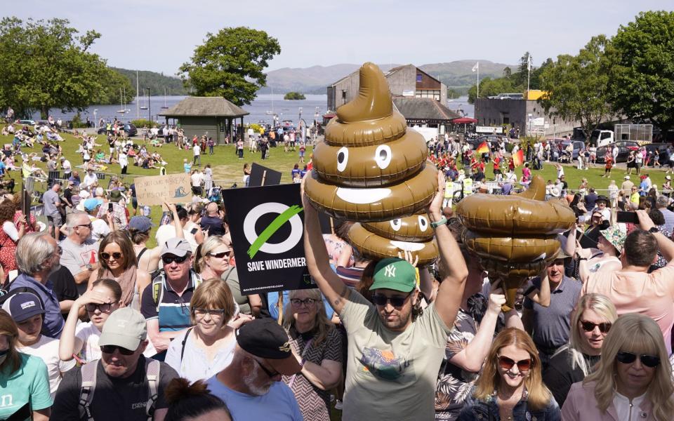 comedians protest rivers waterways canals sewage pollution Lake Windermere - Danny Lawson/PA Wire