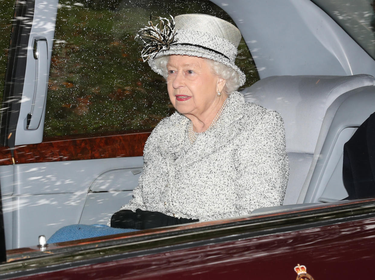 Queen Elizabeth II leaving Crathie Kirk after attending a Sunday church service near Balmoral where she is currently in residence.