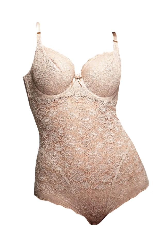 HOLLY Backless Lace Bodysuit with Underwired Soft Cups (Beige)