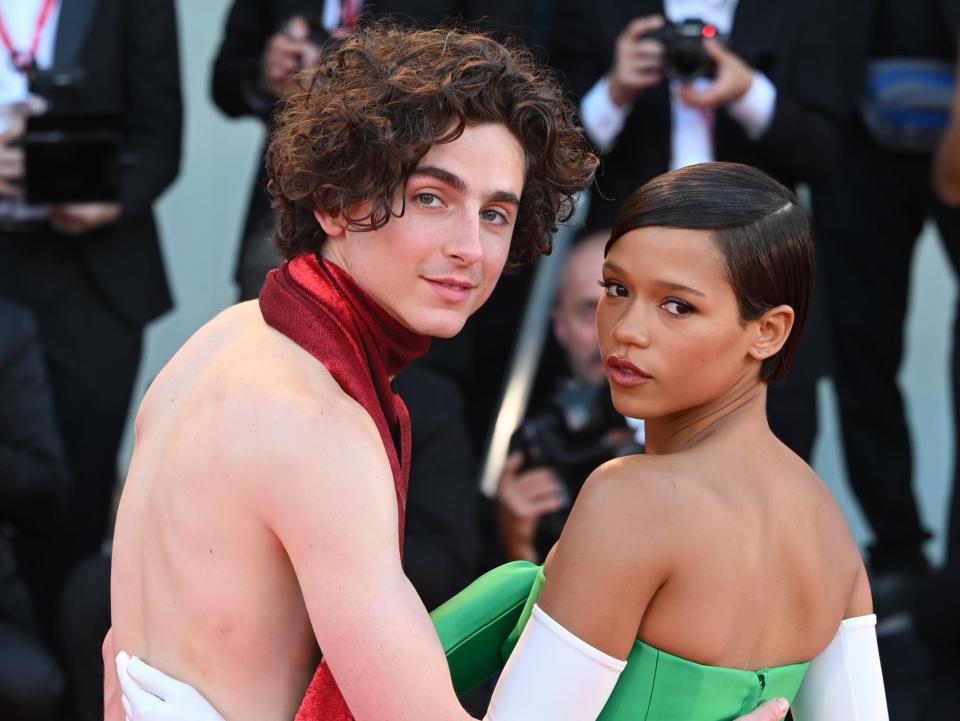 imothee Chalamet and Taylor Russell attend the "Bones And All" red carpet at the 79th Venice International Film Festival on September 02, 2022 in Venice, Italy.