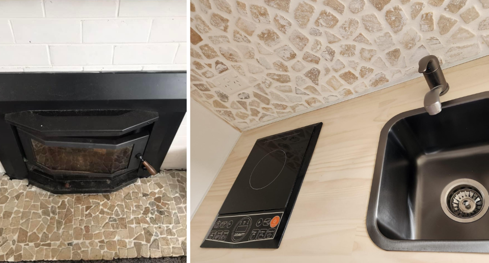 Budget conscious home-renovators shared the various ways they have used Kmart's stone tiles in their DIY projects, including hearths and splash backs. Photos: Facebook/Target, Kmart and Big W Decor and Hacks