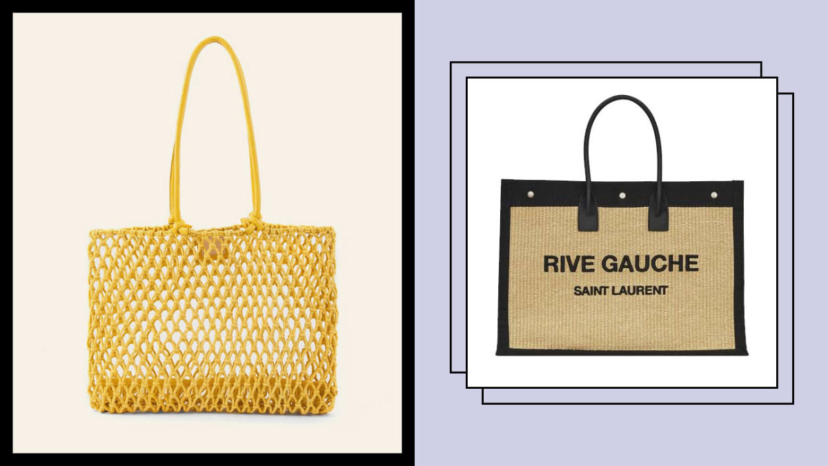 Saint Laurent Rive Gauche tote in black and white terry cloth