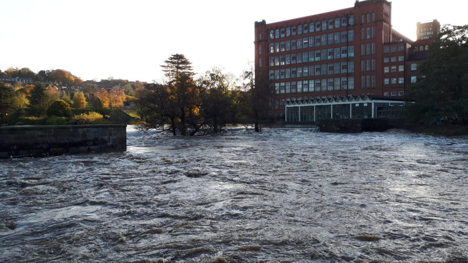 Handout photo issued by Mike Saqui showing flooding in Belper, Derbyshire, after the river Derwent bursts its banks (PA)