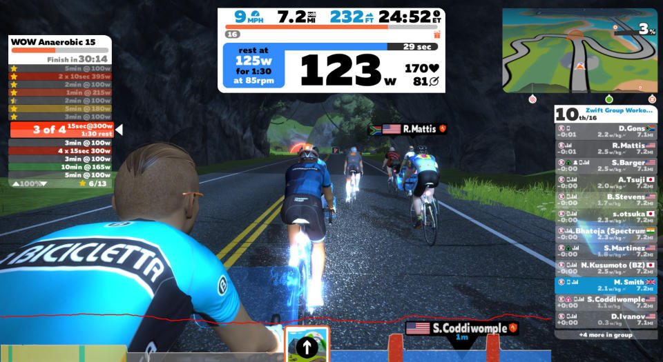Zwift, a bike simulator you can connect to a trainer, allows you to virtually race others. Some pro teams have used this platform to scout for talent. (Zwift)