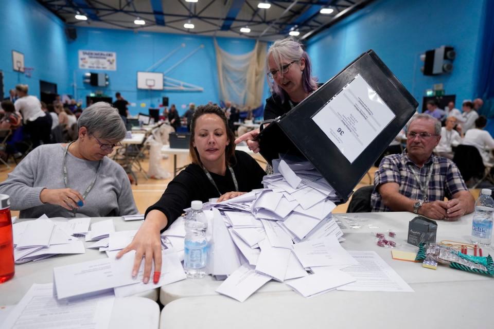 Ballots are counted at the Tiverton and Honiton by-election (PA)