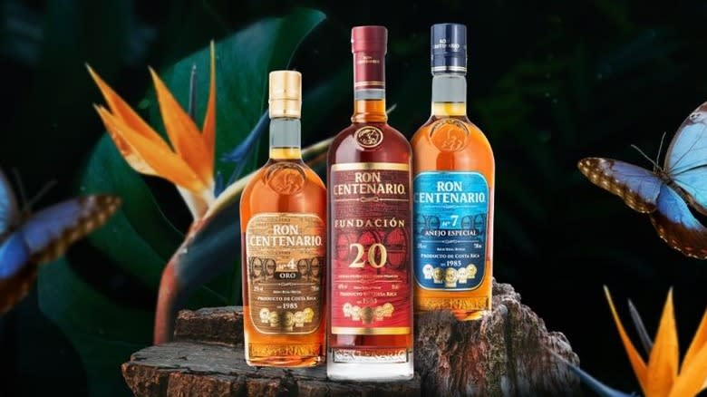 Centenario rum bottles with flowers