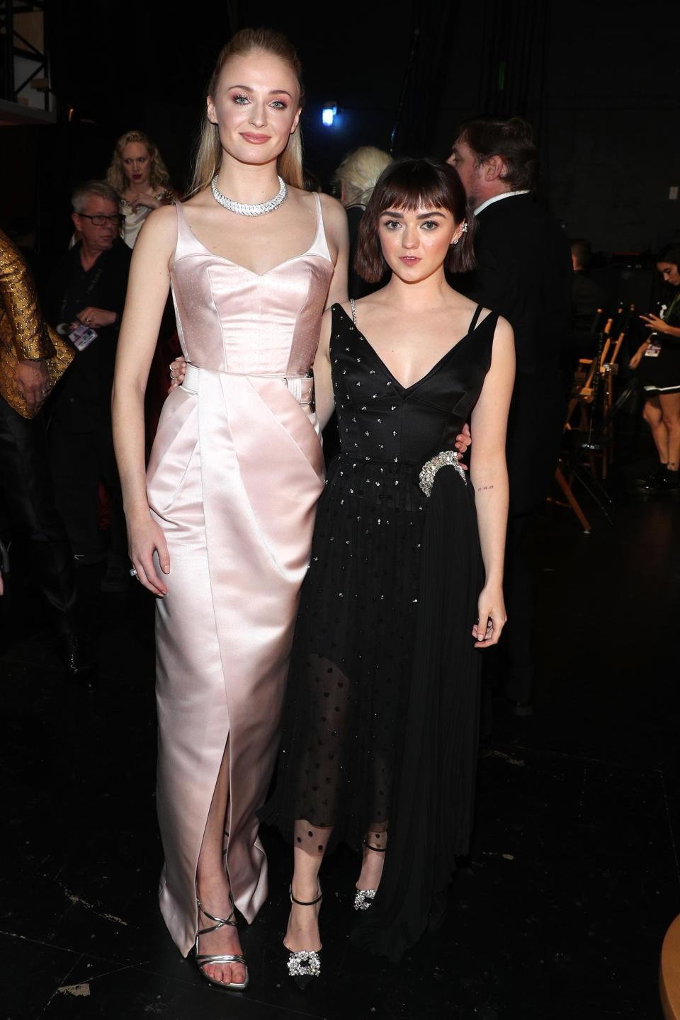 Sophie Turner (Sansa Stark) and Maisie Williams (Arya Stark) backstage.