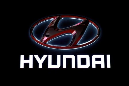 FILE PHOTO: The logo of Hyundai Motor is pictured at the second media day for the Shanghai auto show in Shanghai