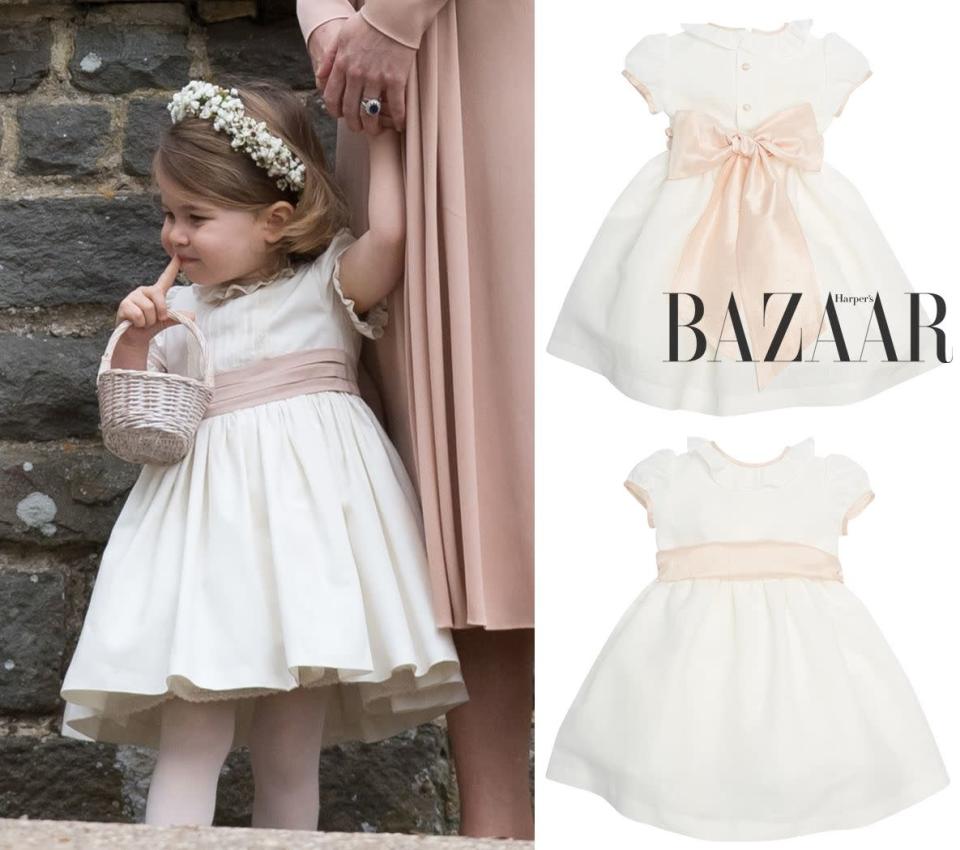 <p>Dress：<strong>Pepa&Co.</strong>Flower girl's white dress with pink silk sash £280.00</p> <cite>Getty Images</cite>