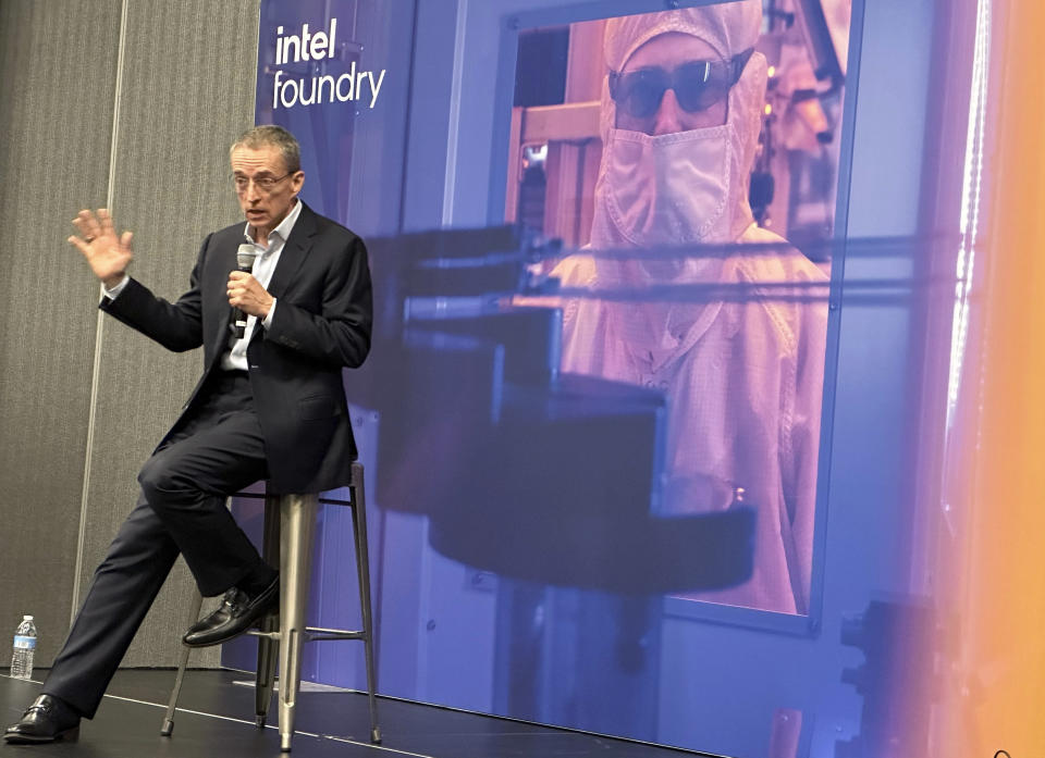 Intel CEO Pat Gelsinger discusses his company's plans to capitalize on growing demand for chips needed to power artificial intelligence, Wednesday, February 21, 2024 during a conference in San Jose, Calif. (AP Photo/Michael Liedtke)