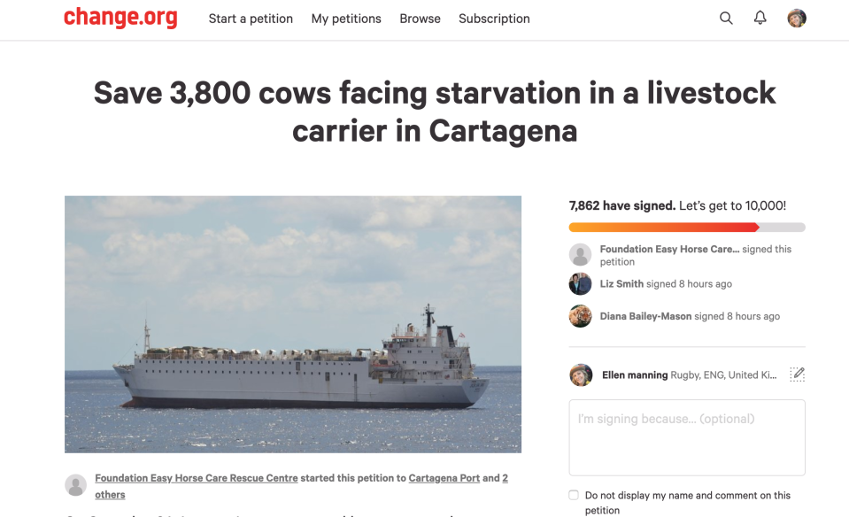 A petition was started to save the cattle, who are now en route to their final destination (Picture: Change.org)