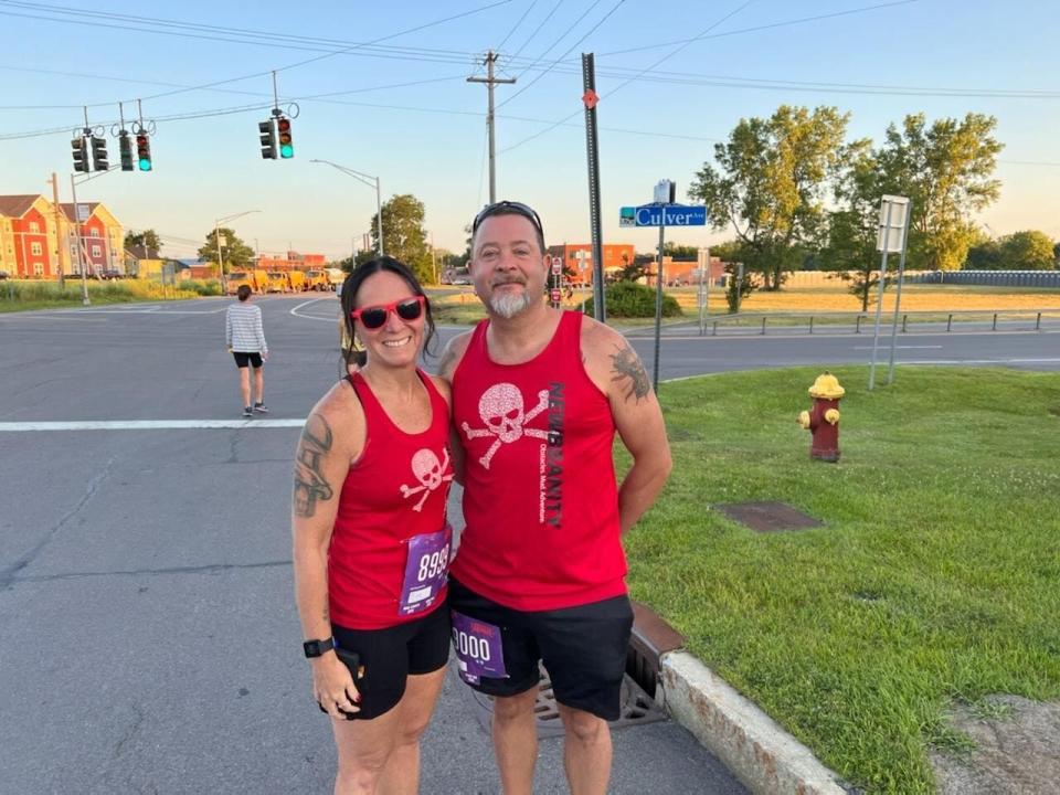 Donna and Marty Torto of Binghamton wait at the starting line on Culver Avenue for their first Boilermaker Road Race Sunday, July 10, 2022 in Utica.