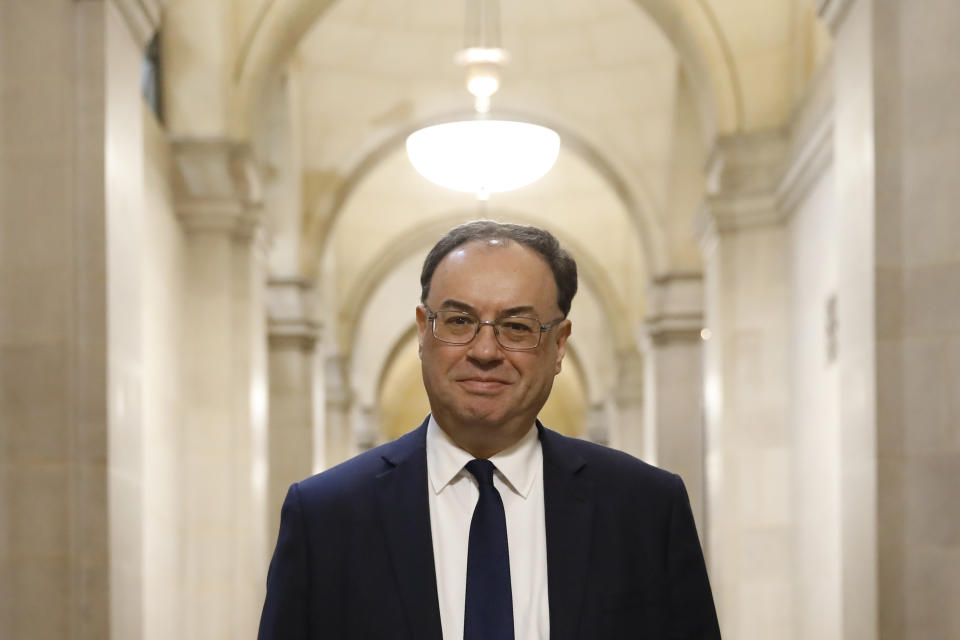 The new Governor of the Bank of England, Andrew Bailey, during a photo call on his first day inside the central bank's headquarters in London.