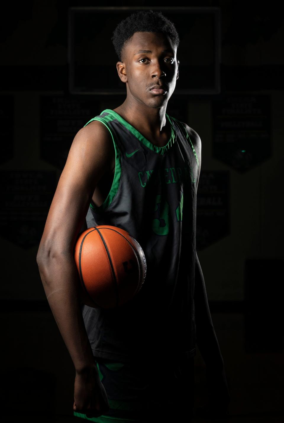 Cathedral Xavier Booker (34) poses for a photo Thursday, Nov 10, 2022 at Cathedral High School in Indianapolis.