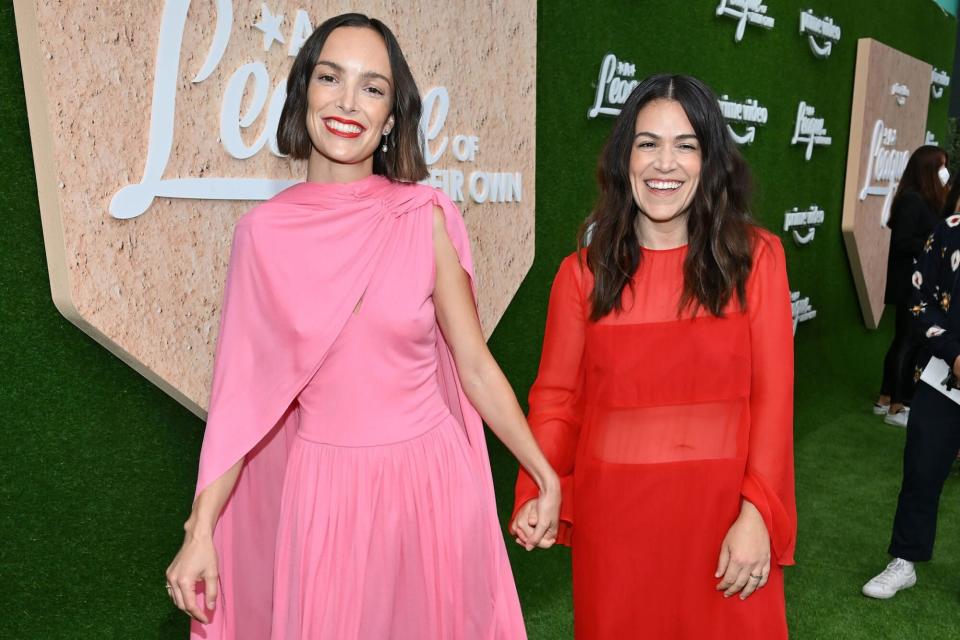 Jodi Balfour and Abbi Jacobson arrive at the Los Angeles premiere of the new Prime Video series &quot;A League of Their Own&quot; held at Easton Stadium on August 4, 2022 in Los Angeles, California. (Photo by Michael Buckner/Variety via Getty Images)