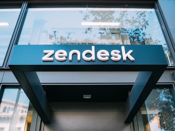 A Zendesk sign outside a building