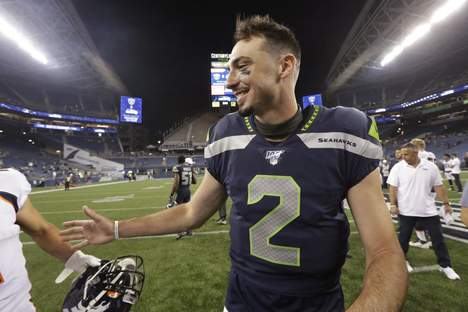 Seattle Seahawks coach Pete Carroll said quarterback Paxton Lynch, above, played well on Thursday night. (AP) 