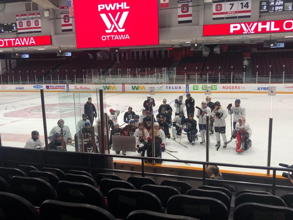 Players on PWHL Ottawa hit the ice for the first time on Friday, beginning with a full-ice scrimmage.