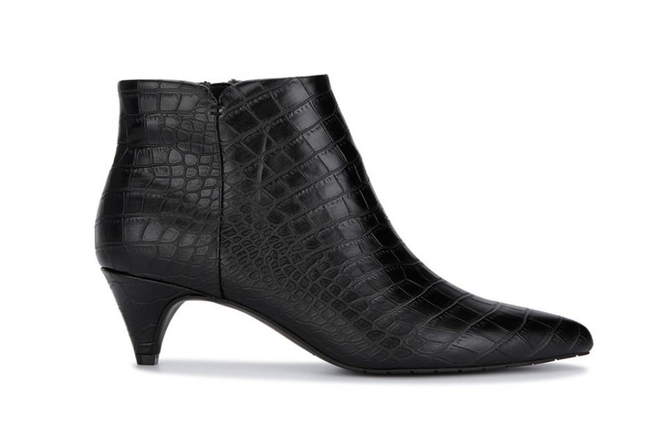 black booties, black croc embossed boots, kitten heel booties