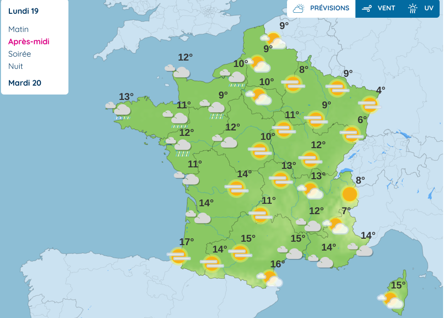 La météo du Lundi 19 décembre 2022