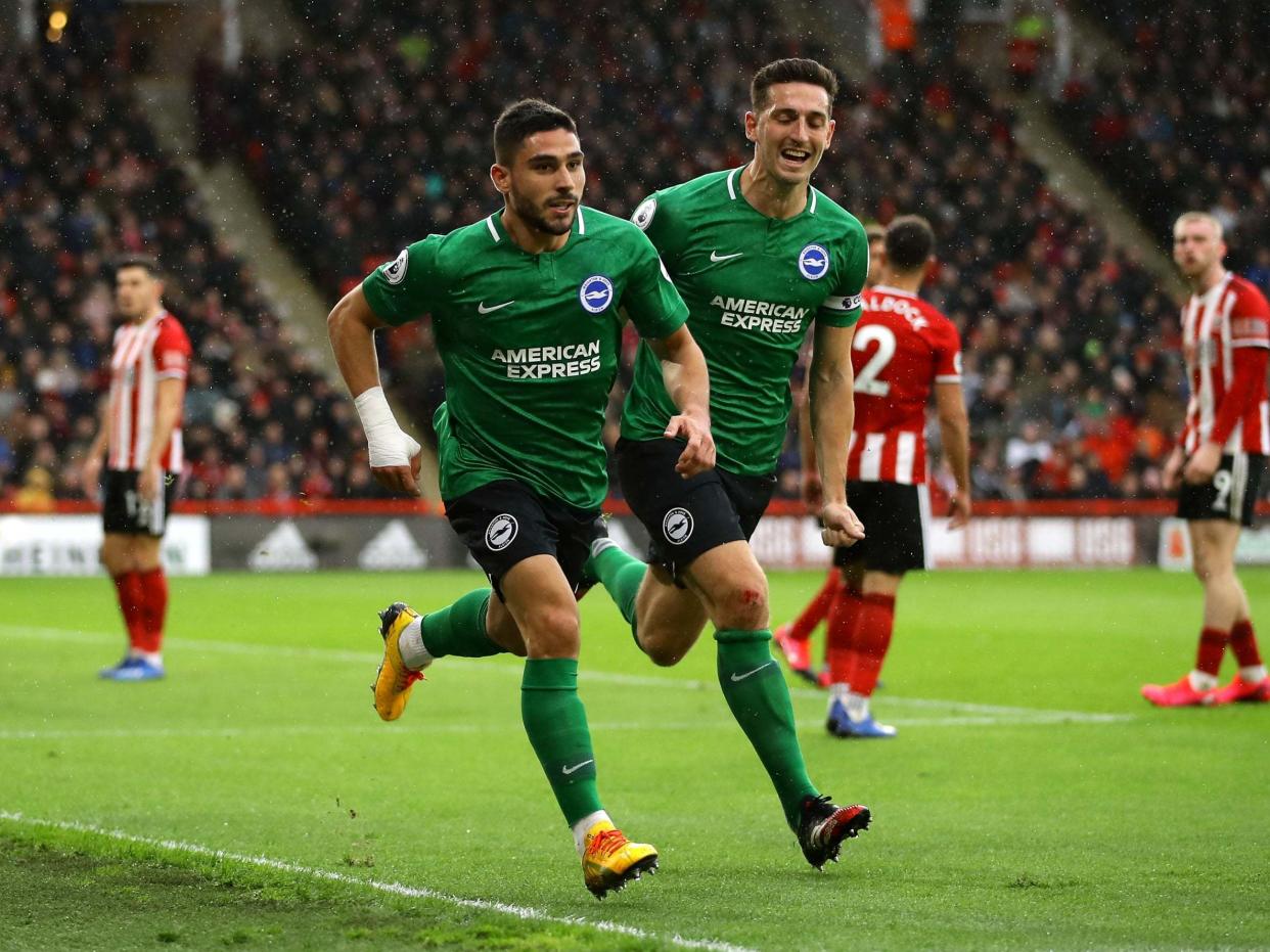 Neal Maupay of Brighton and Hove Albion celebrates: Getty Images