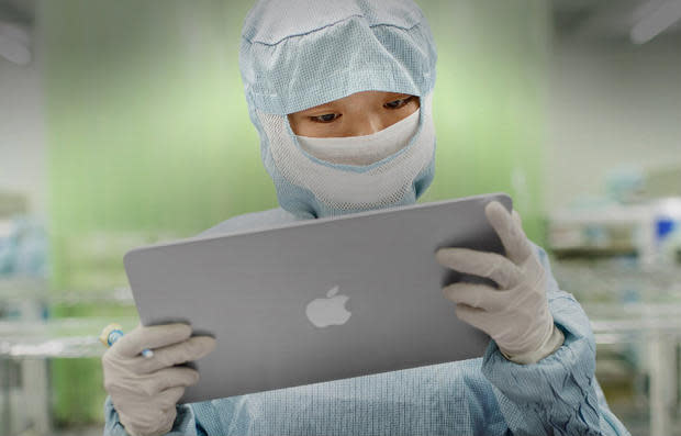 Apple factory worker