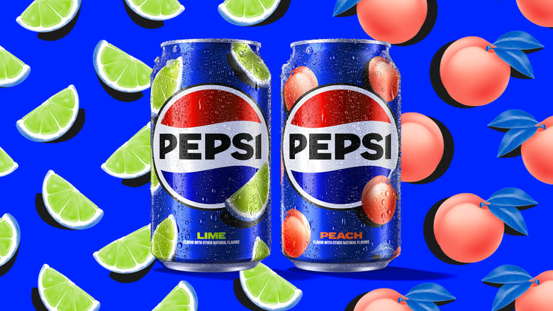 Lime and peach Pepsi cans