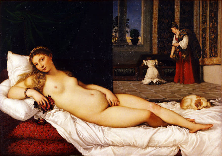 Mark Twain once called Titian's Venus "the foulest, the vilest, the obscenest picture the world possesses." With her unabashed nudity and strong gaze into the viewers' eyes, the nude female in this 1538 work of art is undeniably erotic.