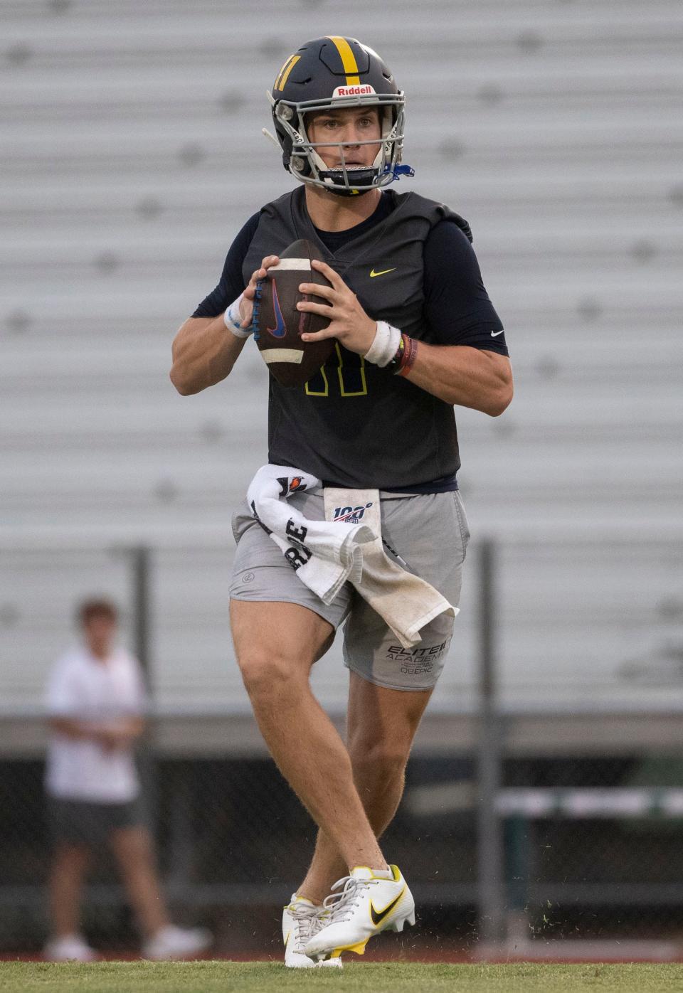 Lausanne’s quarterback Brock Glenn throws the ball during a 7-on-7 against Briarcrest on Tuesday, July 12, 2022, at Briarcrest Christian School.