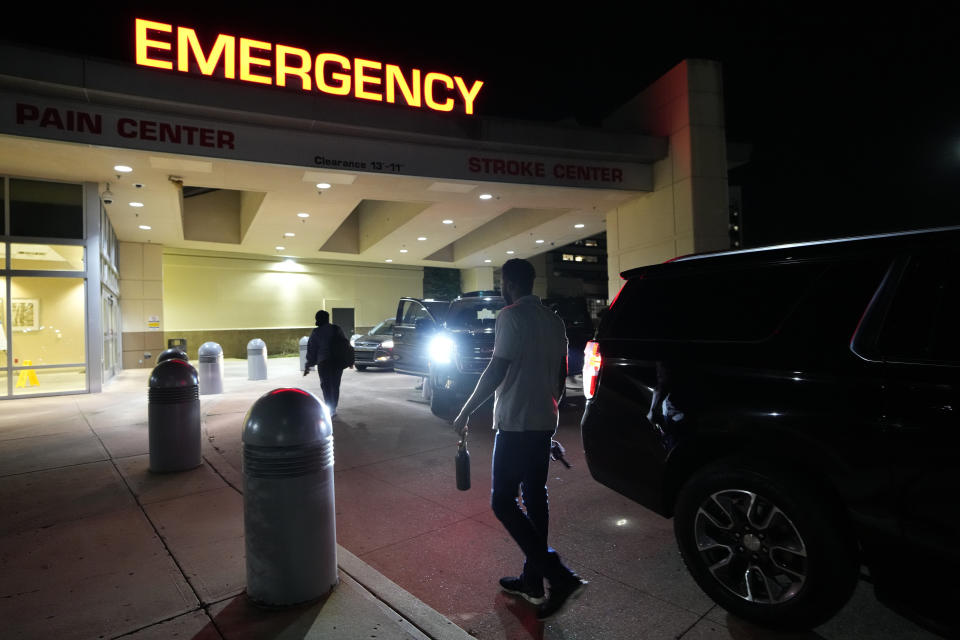 Meharry medical students Teresa Belledent, left, and Emmanuel Kotey, right, arrive at Jackson-Madison County Hospital shortly after midnight to observe an organ procurement surgery on June 15, 2023, in Jackson, Tenn. Belledent, of Miami, recalled her mother saying not to check the organ donor box when she got her driver’s license -– because of a widespread myth that doctors won’t work as hard to save the life of a registered donor. “Now that I’ve seen the process, it’s crazy to even think about,” Belledent said. “In the ICU, no one’s looking through stuff and trying to find your license, look for the (organ donor) heart on there.” (AP Photo/Mark Humphrey)