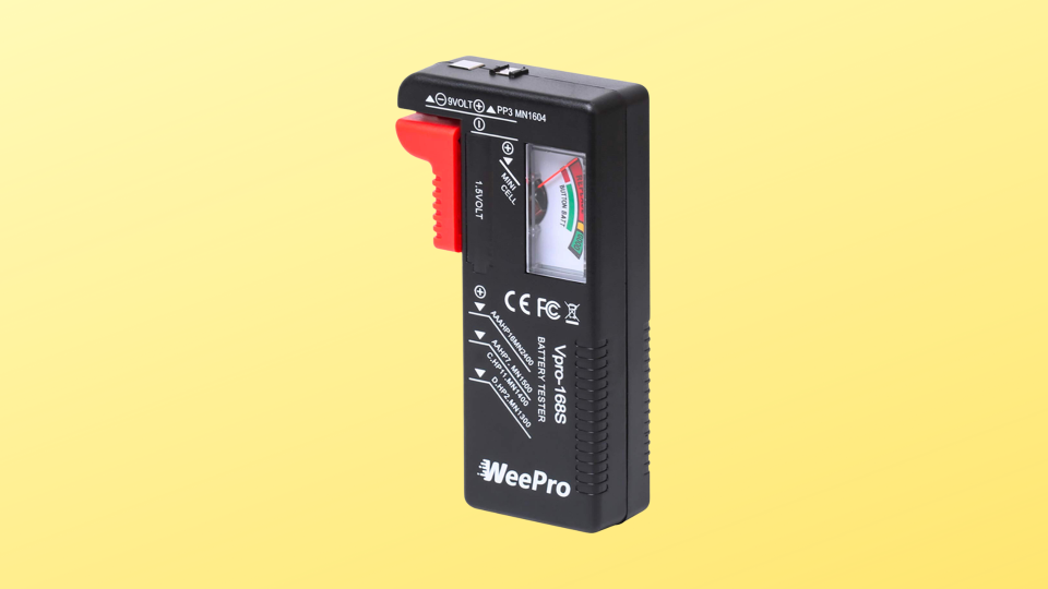 weepro battery tester on yellow background