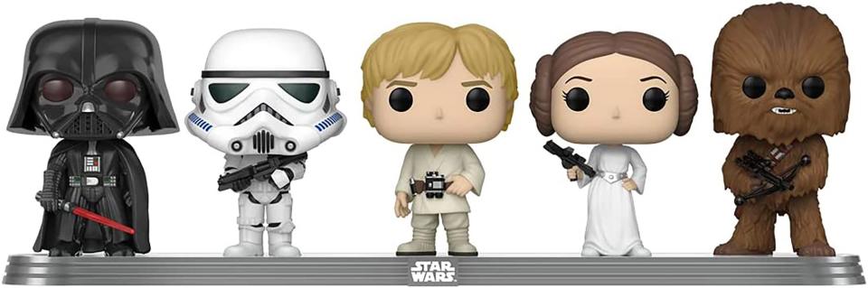 Funko Pop! Vinyl: Star Wars - Darth Vader, Stormtrooper, Luke Skywalker, Princess Leia and Chewbacca - 5 Pack. https://www.amazon.com/POP-Vinyl-Oslo-5pk/dp/B09HN6SV7B/. Credit: Amazon