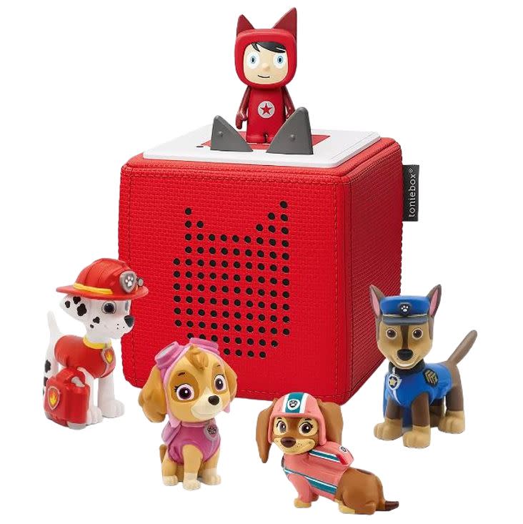 Red Toniebox Paw Patrol Bundle with four audio characters